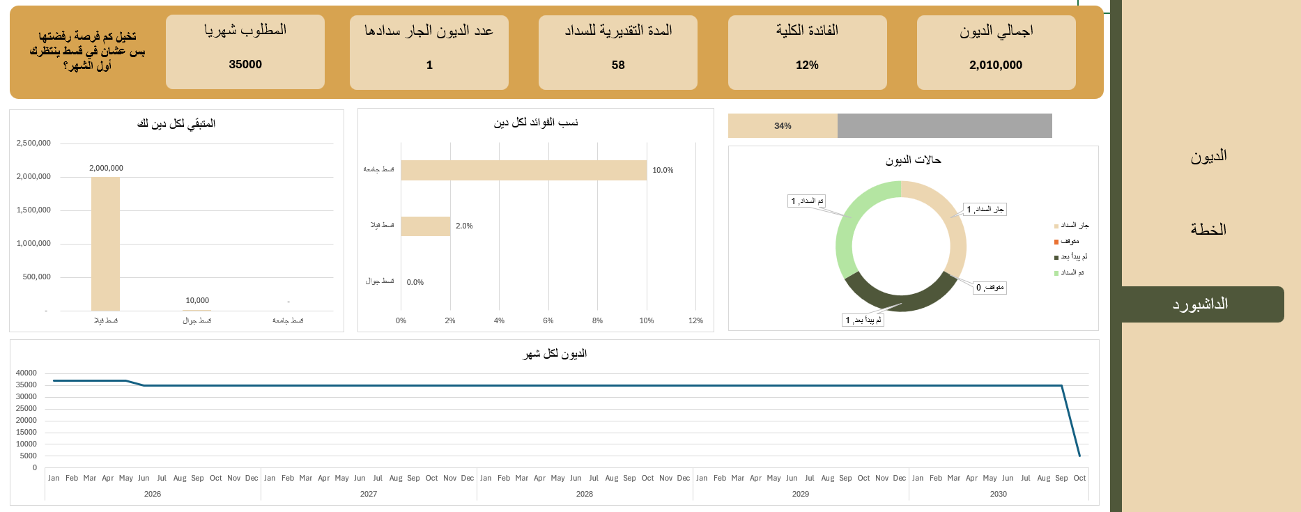 نظام Excel لادارة الديون